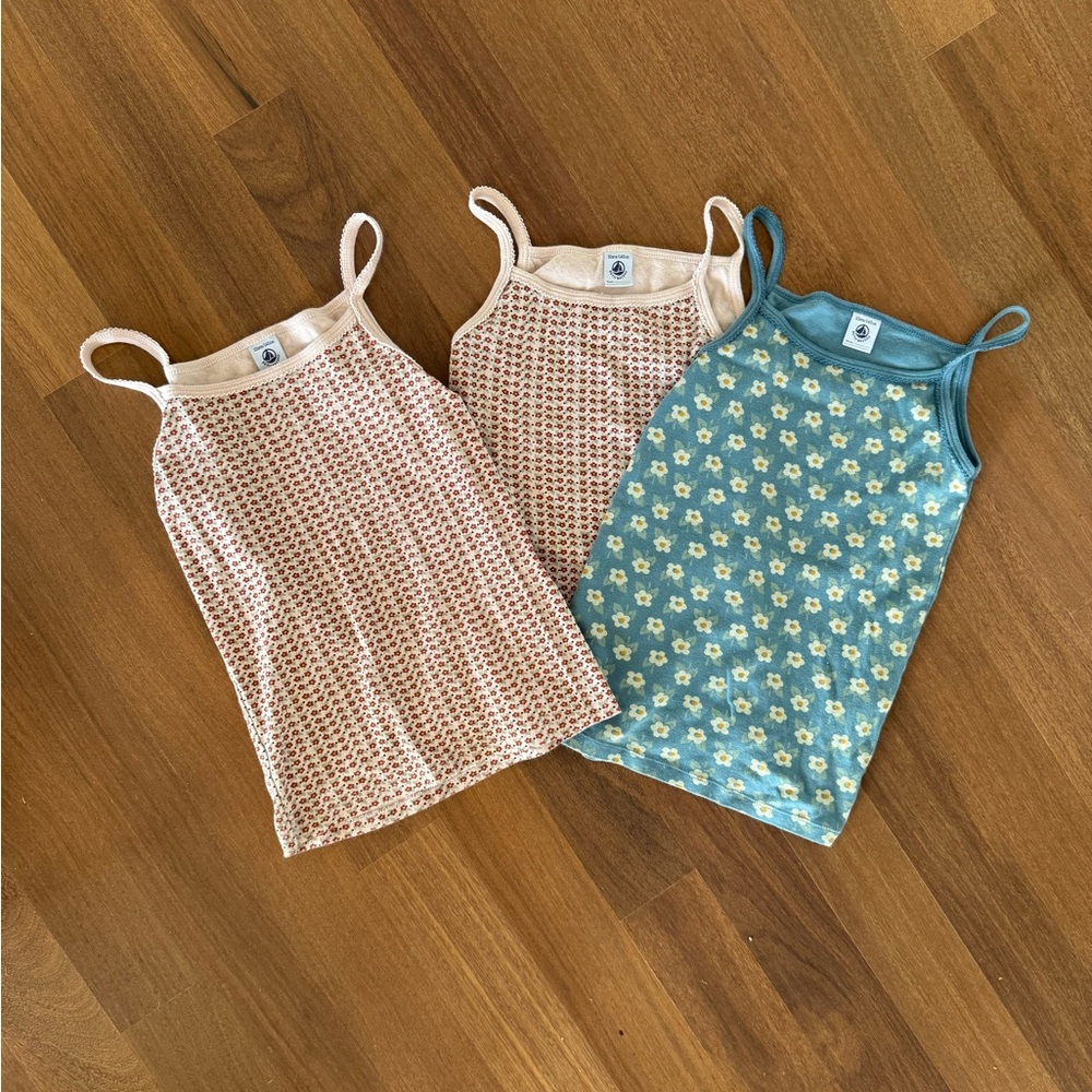 Petit Bateau Kids Camisoles - Cream, Blue, and Brown Set